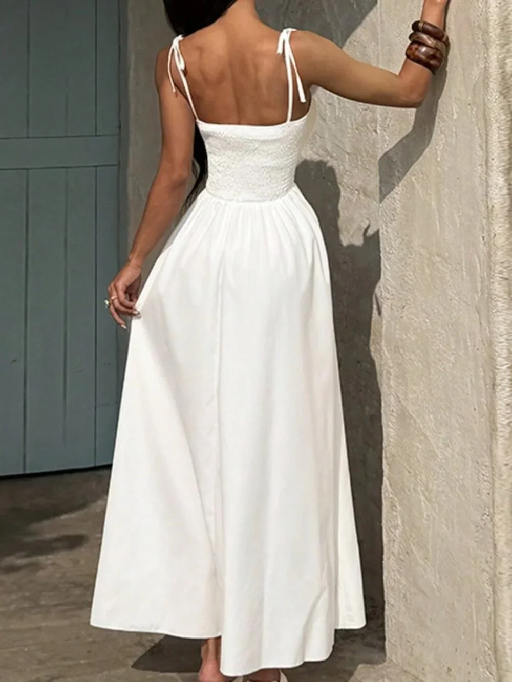 White Elegant Women's Strapless Waist Puff Sleeve Dress